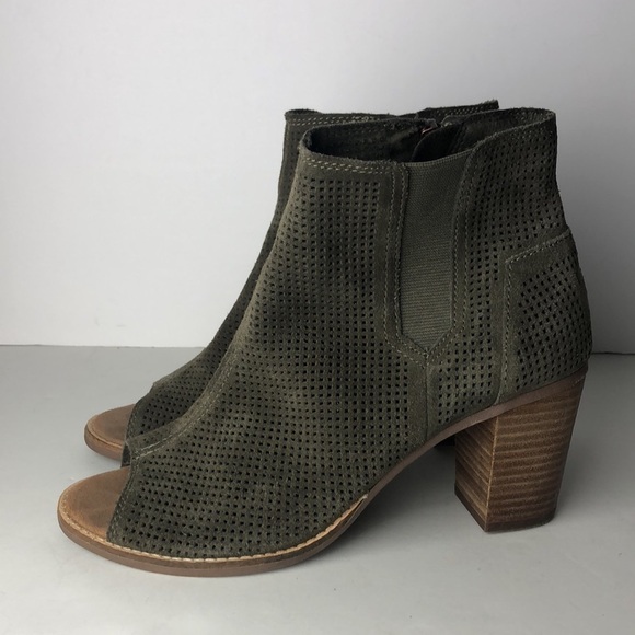 Toms Majorca Suede Perforated Peep Toe Ankle Boots 9 - Picture 7 of 11